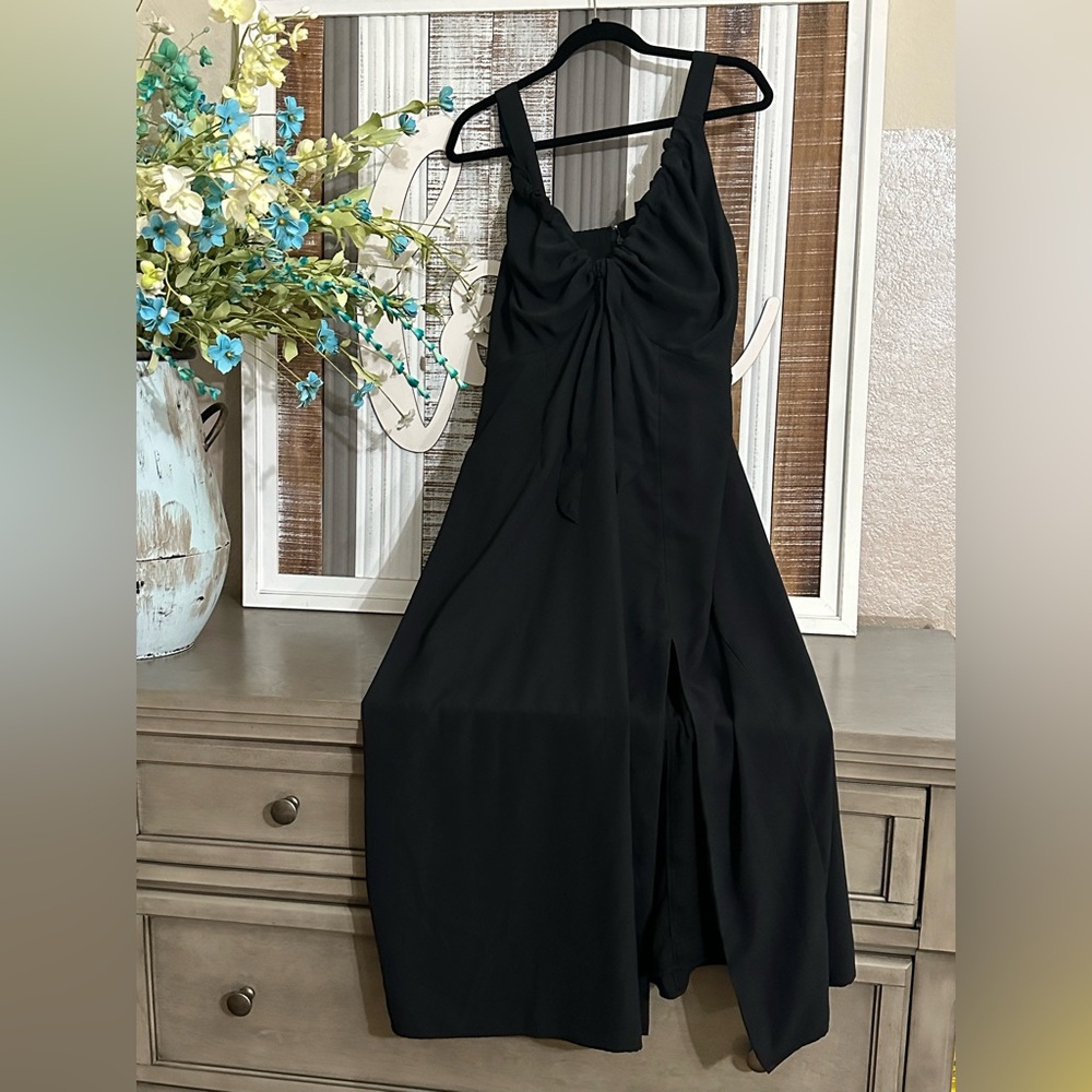 Abercrombie & Fitch Cinched Neck Slip Midi Dress Black. XLT